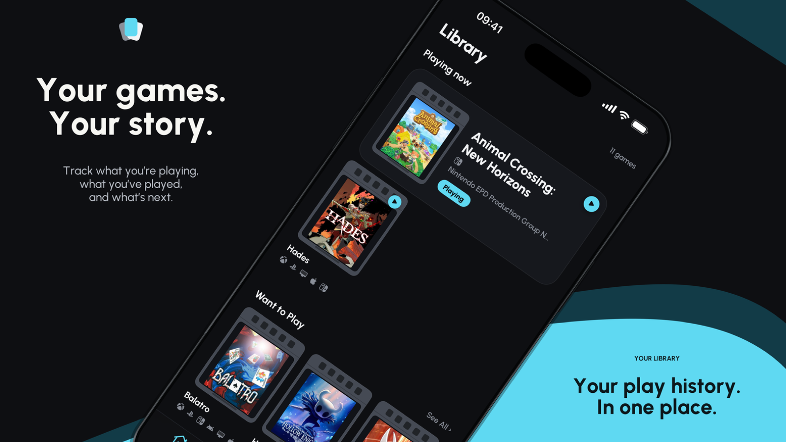 Kasetto Library on iPhone with the words Your games, Your story